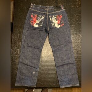 Relaxed Fit Denim Jeans with Red Accents